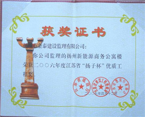 新能源商務公寓工程，2006年度江蘇省“揚子杯”優(yōu)質(zhì)工程獎